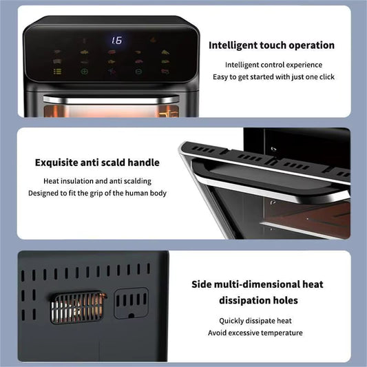 Friteuse à Air 10L Grande Capacité – Sans Huile, Écran Tactile, Cuisson 360°, Four à Convection Électrique Inox