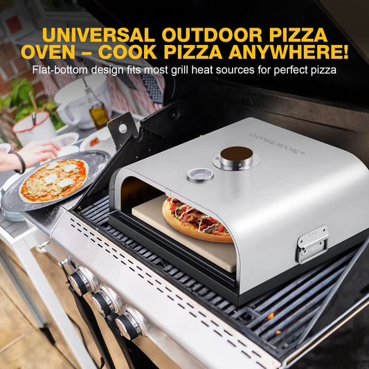 Four à pizza extérieur portable à bois et charbon – Pierre de cordiérite 900°F – Gril inox multifonction – Camping, jardin, barbecue