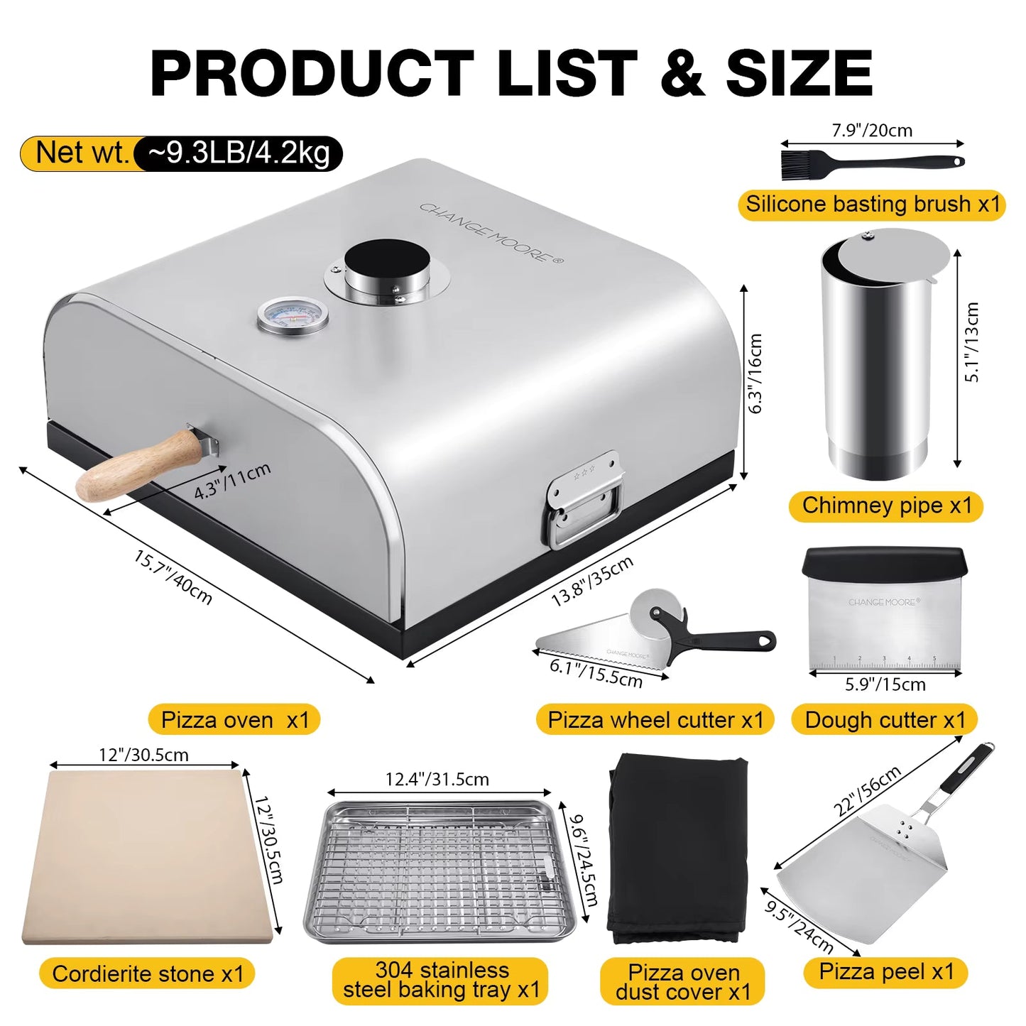 Four à pizza extérieur portable à bois et charbon – Pierre de cordiérite 900°F – Gril inox multifonction – Camping, jardin, barbecue