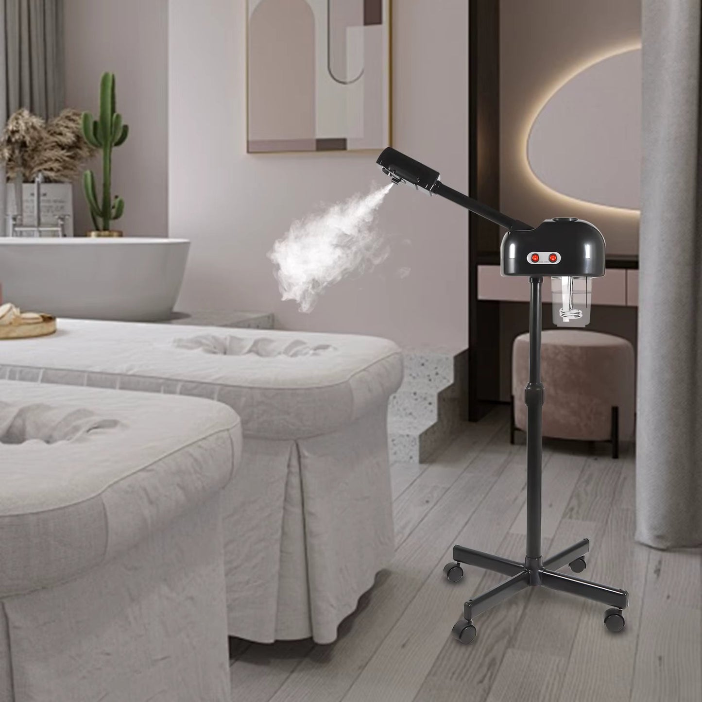 Vapozone Facial Professionnel 800W - Sauna Facial à Ozone, Hauteur Réglable, Réservoir 750ml, Rotation 360° et Roulettes - Noir