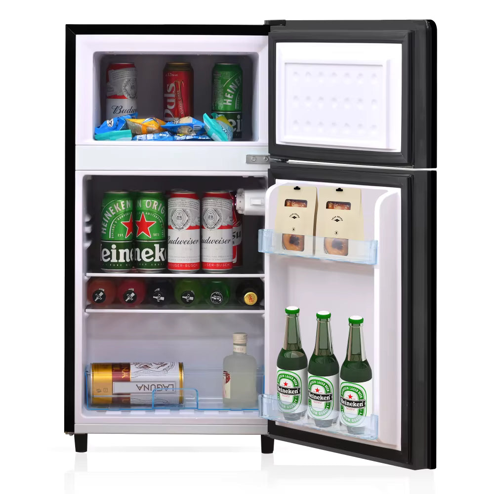 Mini Réfrigérateur 72L avec Congélateur 21L 2★ – Porte Verre Noir, Silencieux 39 dB, LED, Classe C