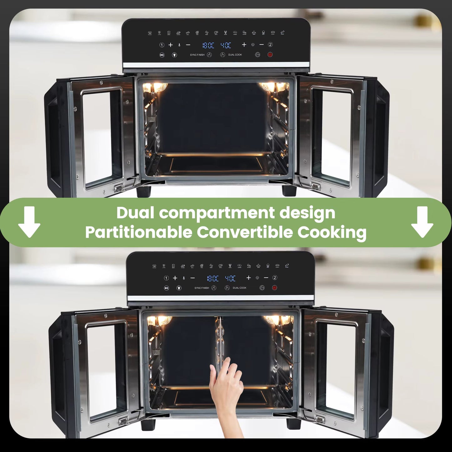 Friteuse sans huile Air Fryer Double Zone XXL 23L - Four à Air Chaud 2200W Inox, 15 Programmes, Écran Tactile & Livre de Recettes