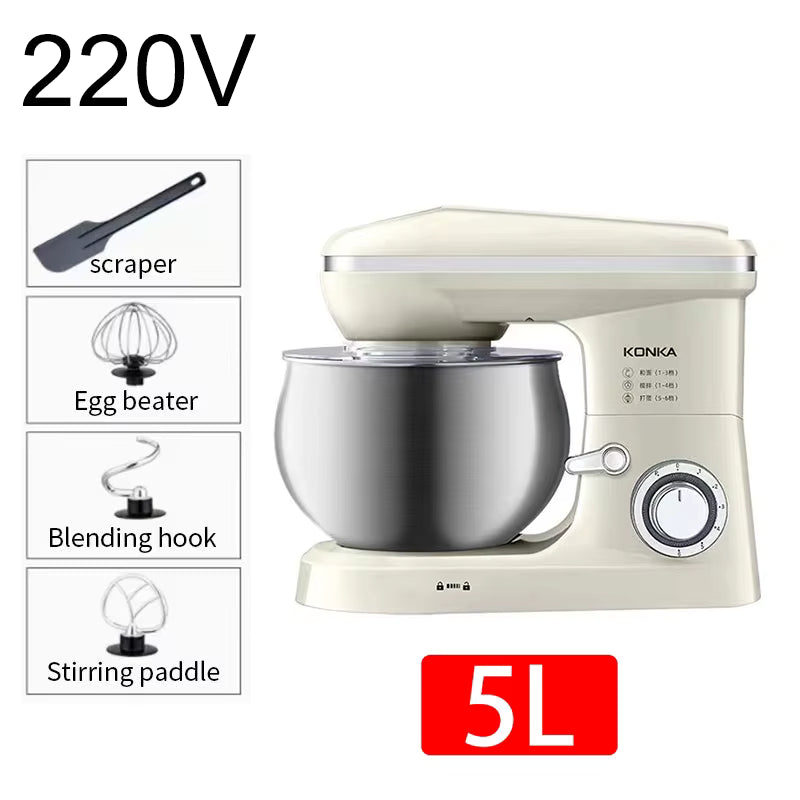 Robot Pâtissier Multifonction 600W – Bol Inox 3-5L – 6 Vitesses – Batteur Électrique avec Crochet à Pâte & Fouet