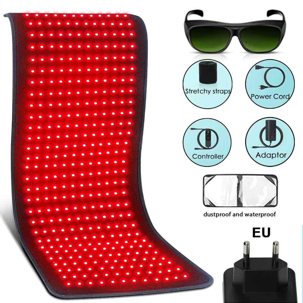 Coussin de Thérapie Lumière Rouge et Infrarouge 660nm 850nm - Tapis Chauffant pour Soulagement Douleurs Dos et Épaules - 1080 LEDs - 60W