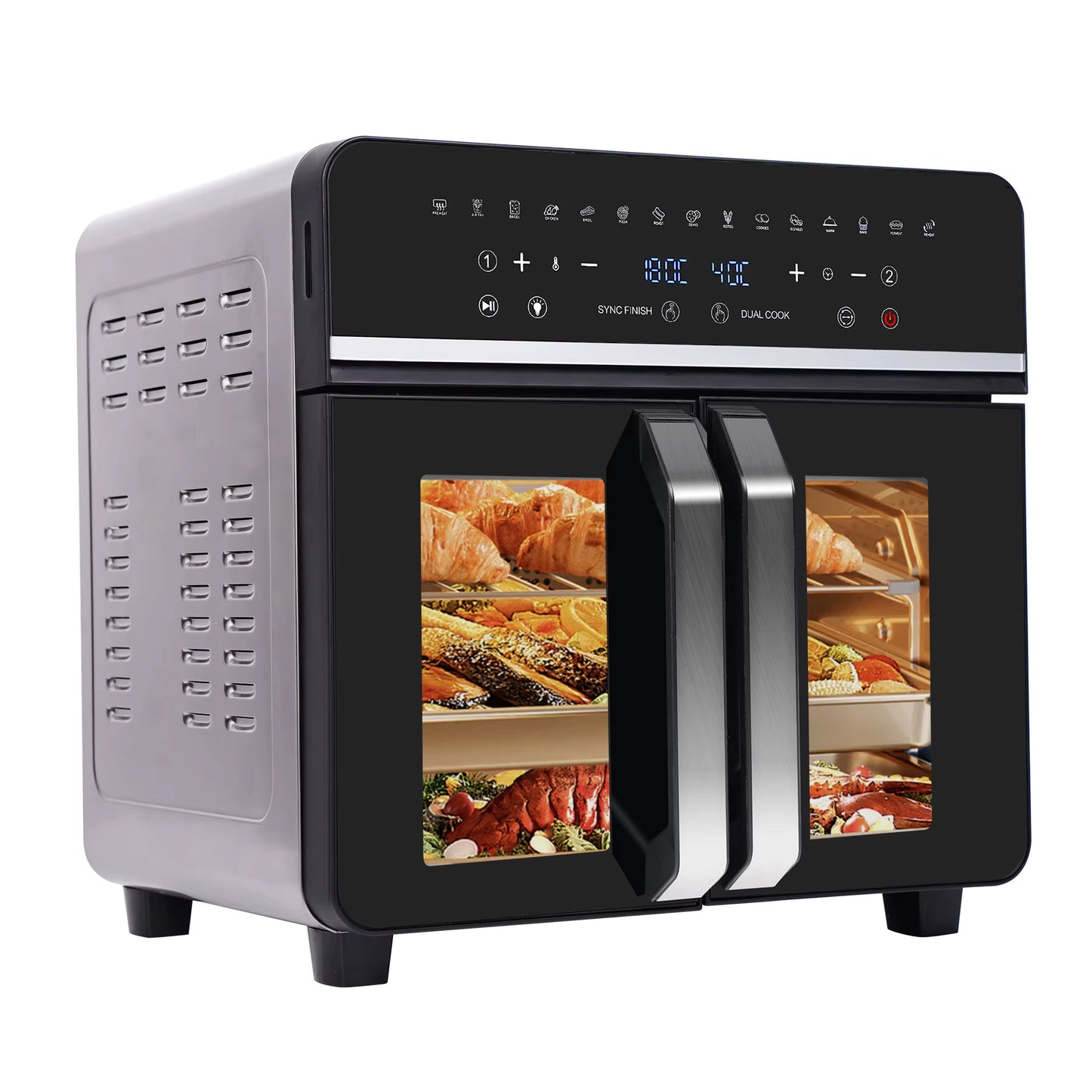 Friteuse sans huile Air Fryer Double Zone XXL 23L - Four à Air Chaud 2200W Inox, 15 Programmes, Écran Tactile & Livre de Recettes