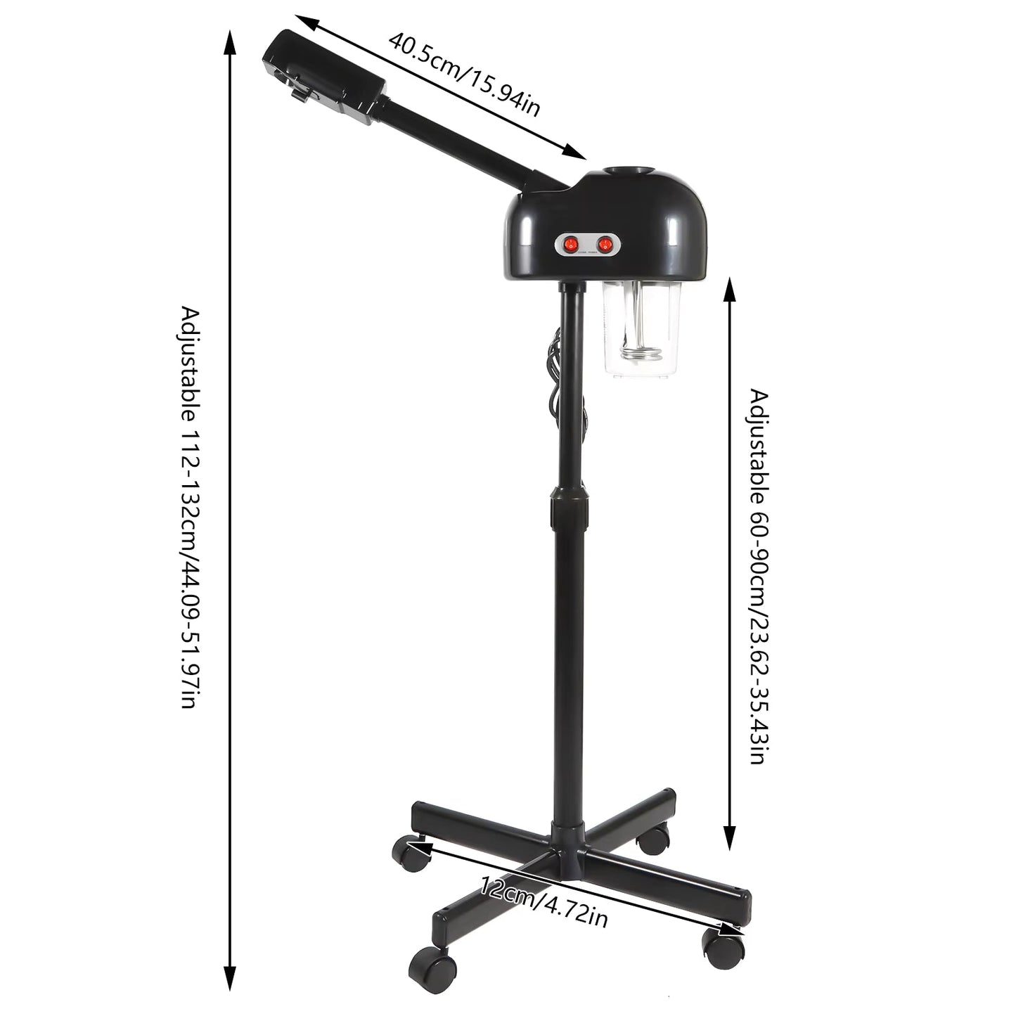 Vapozone Facial Professionnel 800W - Sauna Facial à Ozone, Hauteur Réglable, Réservoir 750ml, Rotation 360° et Roulettes - Noir