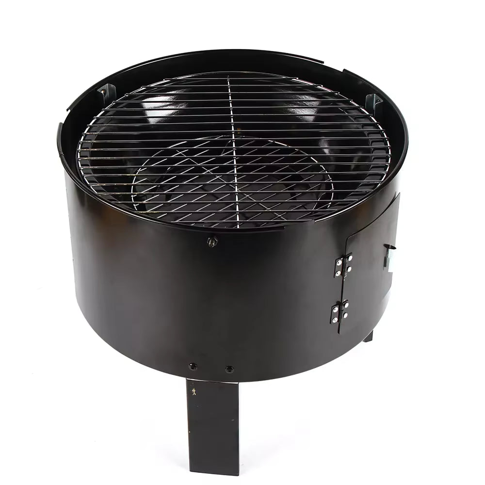 Grill fumoir multifonction 3 en 1 au charbon de bois – Barbecue, fumoir et four détachable en fer – Ø 40 cm, 2 niveaux avec thermomètre