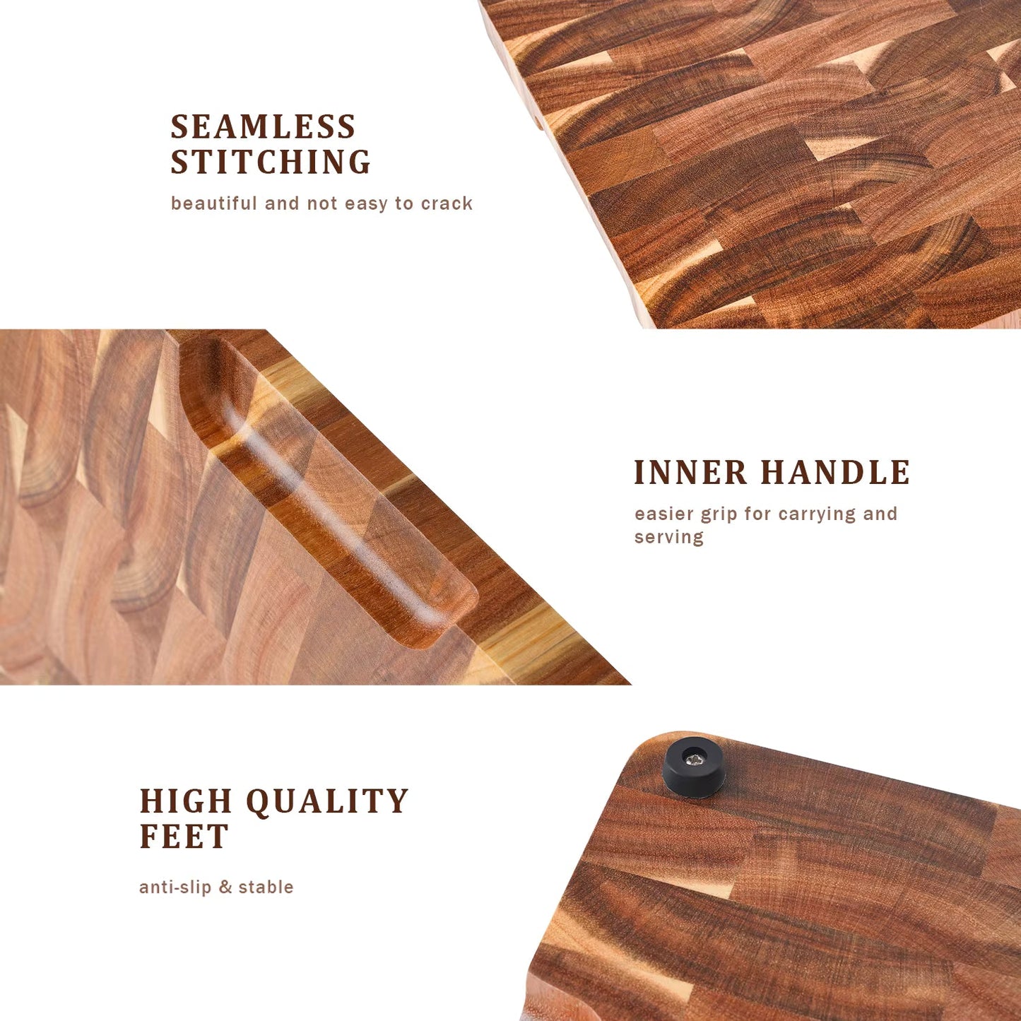 Planche à découper rectangulaire 38 cm en bois d’acacia – Planche de cuisine épaisse avec poignée latérale