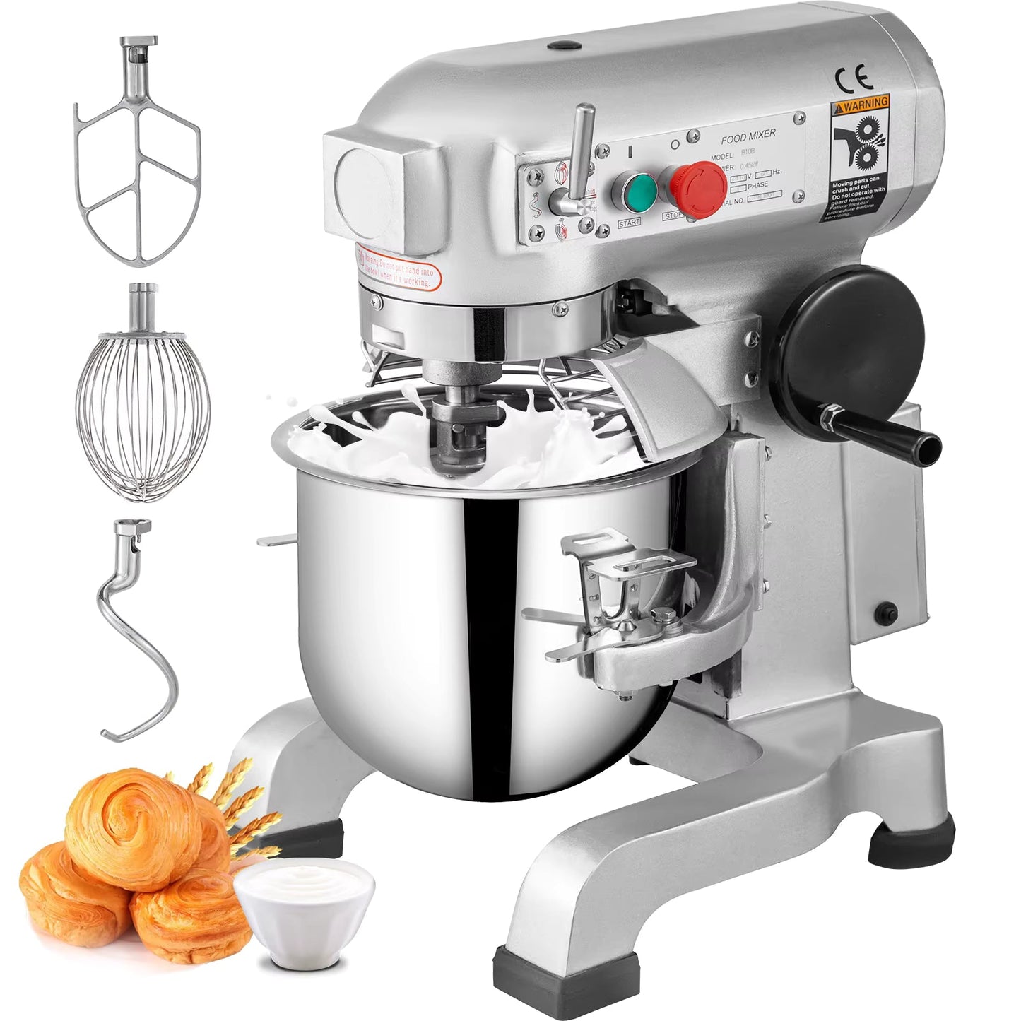 Mélangeur de Cuisine Industriel 15 Qt – 600W – 3 Vitesses – Batteur Pétrin Professionnel avec Bol Inox