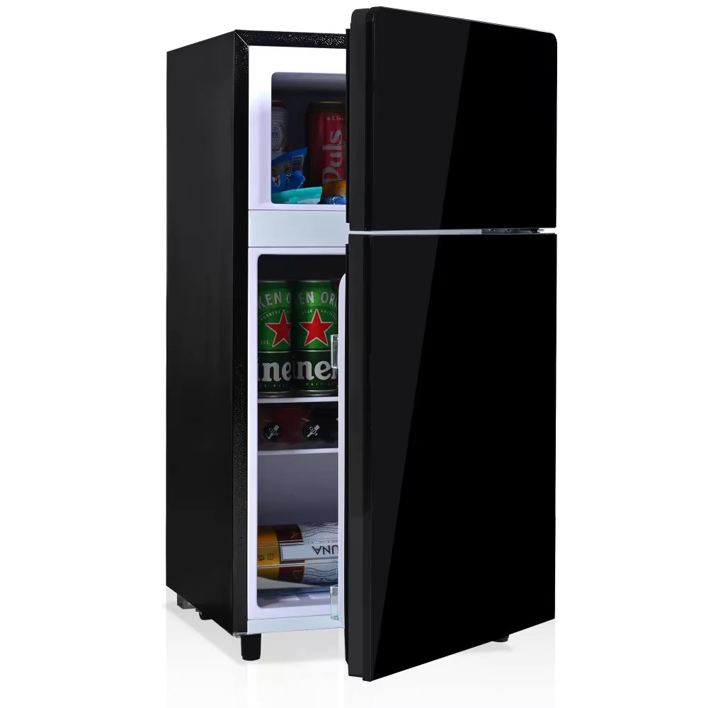 Mini Réfrigérateur 72L avec Congélateur 21L 2★ – Porte Verre Noir, Silencieux 39 dB, LED, Classe C