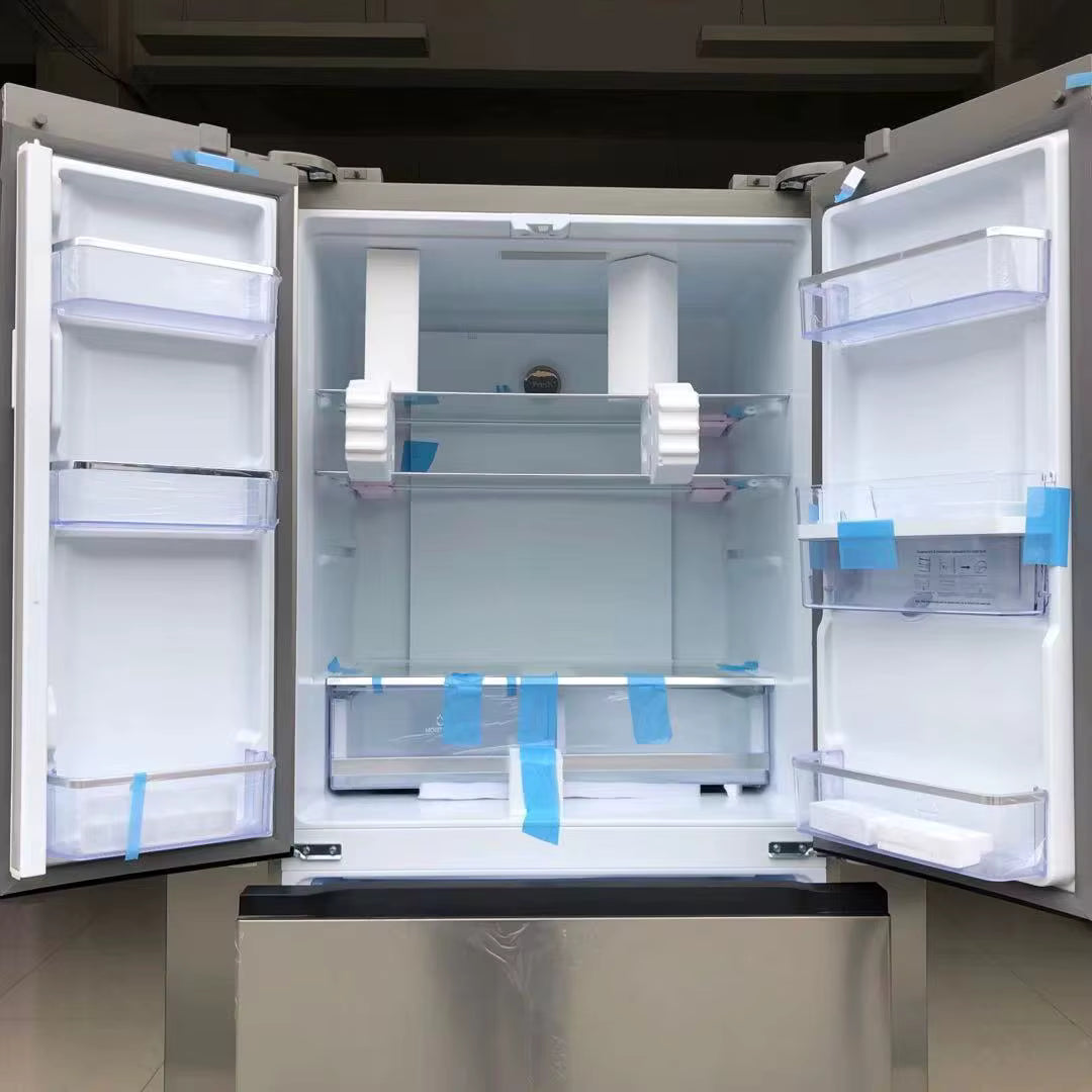 Réfrigérateur 4 portes 628 L portes françaises avec distributeur d’eau – Froid ventilé No Frost, congélateur tiroir, inox, grande capacité