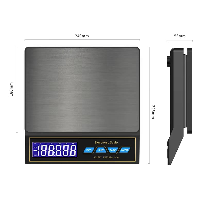 Balance de Cuisine Numérique 30kg/1g - Balance Alimentaire Électronique Rechargeable avec Écran LCD et Fonction Comptage - Haute Précision - Noir