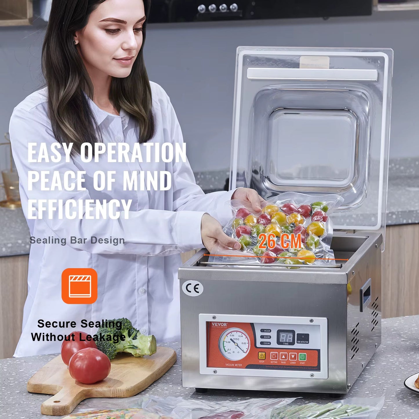 Scelleuse Sous Vide à Chambre 260 mm – Machine Sous Vide Électrique Inox 100 KPa – Aliments, Liquides & Marinade