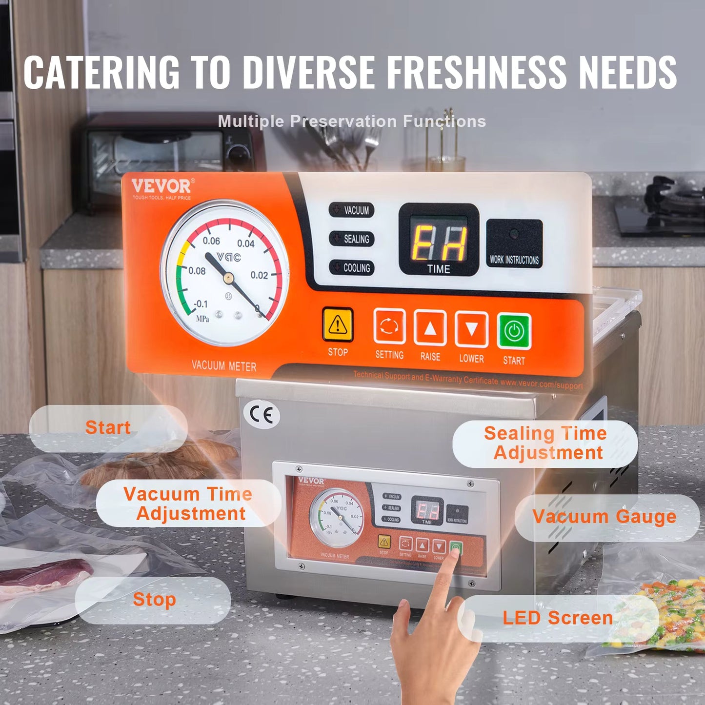 Scelleuse Sous Vide à Chambre 260 mm – Machine Sous Vide Électrique Inox 100 KPa – Aliments, Liquides & Marinade