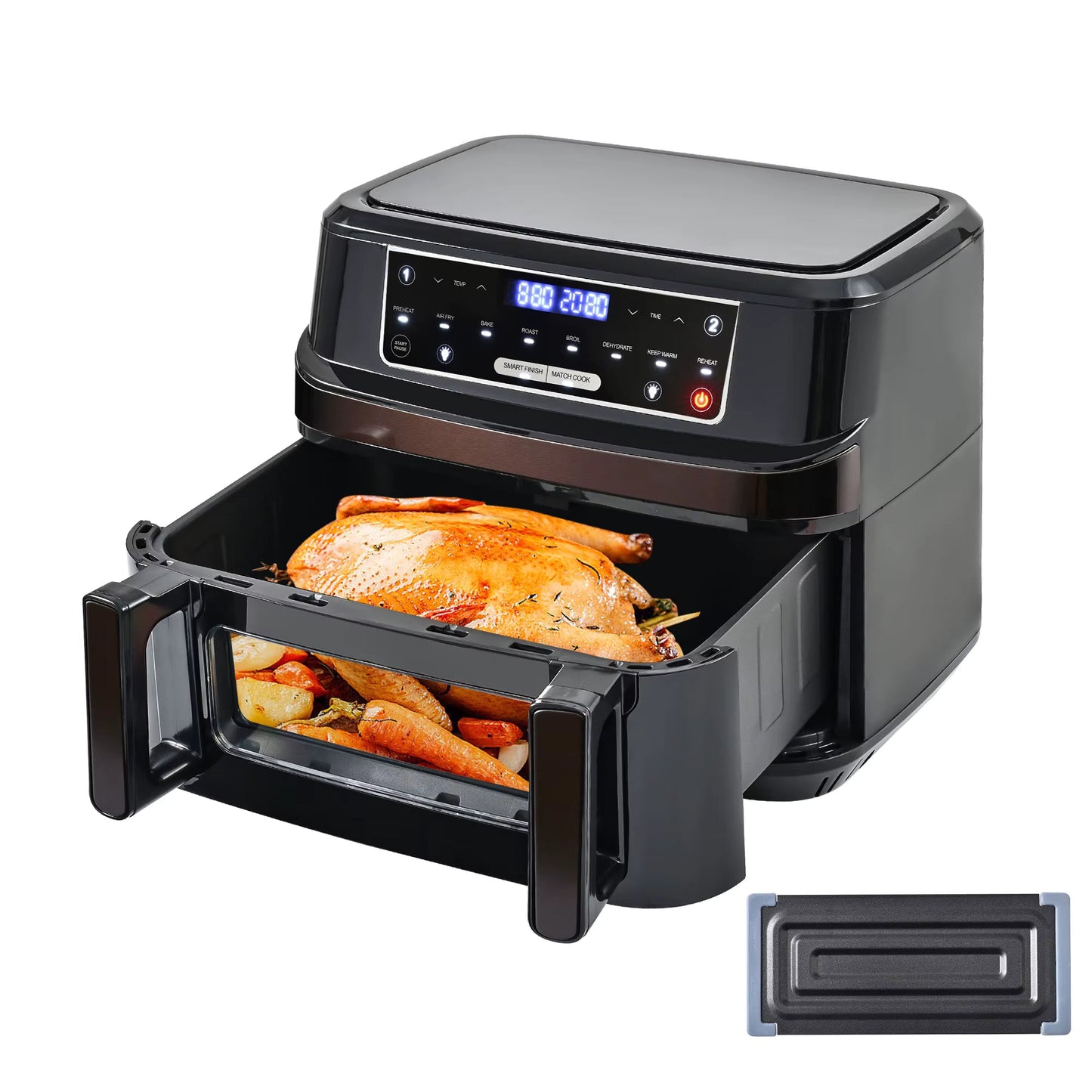 Friteuse à Air Chaud XXL 12L - 2000W - 1 ou 2 Zones (Séparateur Amovible) - 8 Programmes - Fenêtre de Visualisation et Écran Tactile