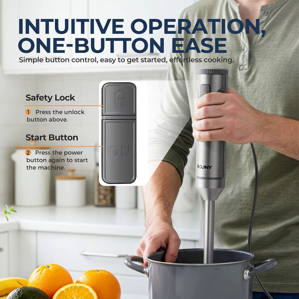 Mixeur plongeant 4 en 1 1000W – Acier inoxydable, 14 vitesses, hachoir, fouet, bécher 700 ml