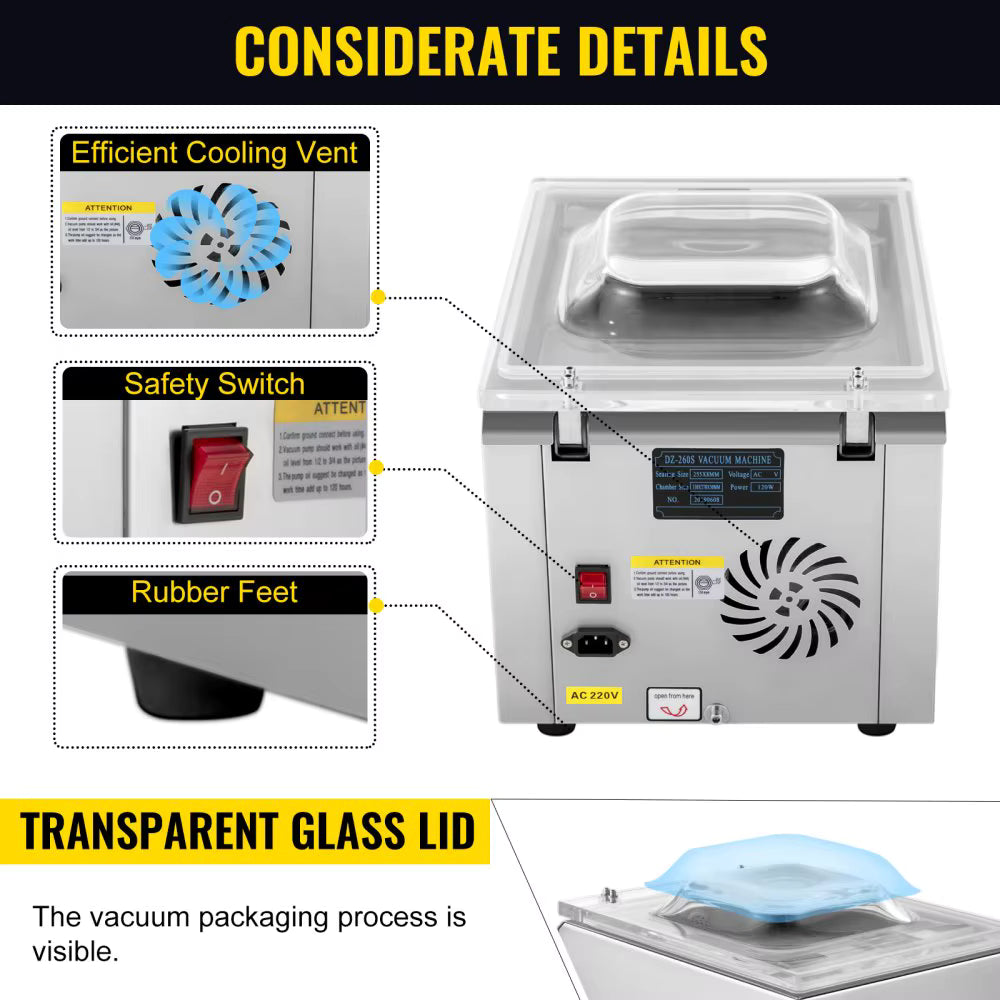 Machine Sous Vide Commerciale 120W en Acier Inoxydable – Scellage 255 mm – Pompe Puissante 3 m³/h – Usage Alimentaire et Professionnel