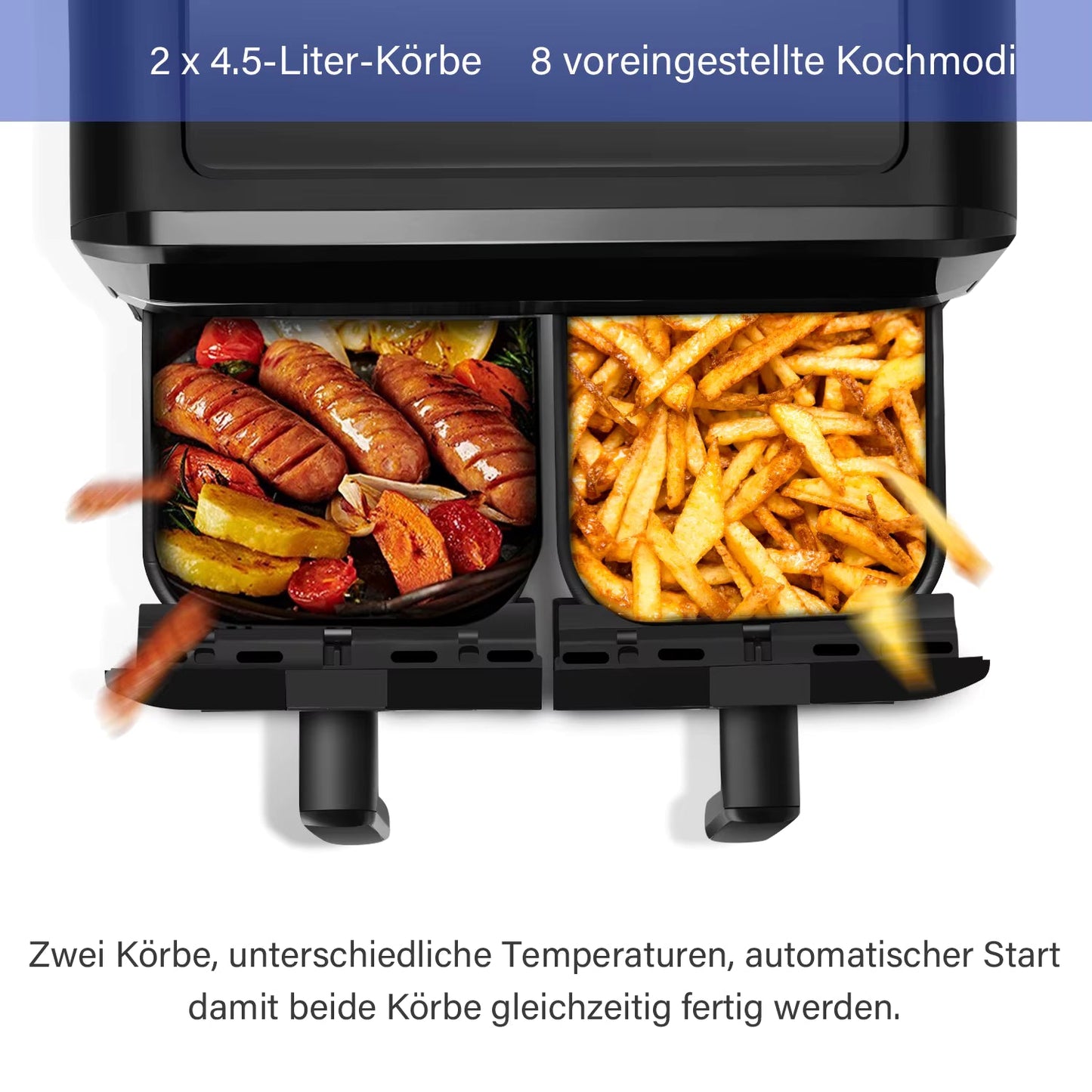 Friteuse à Air Double Panier XL 9L avec Fenêtre – 8 Programmes, Cuisson Synchronisée, Sans Huile, 2600W