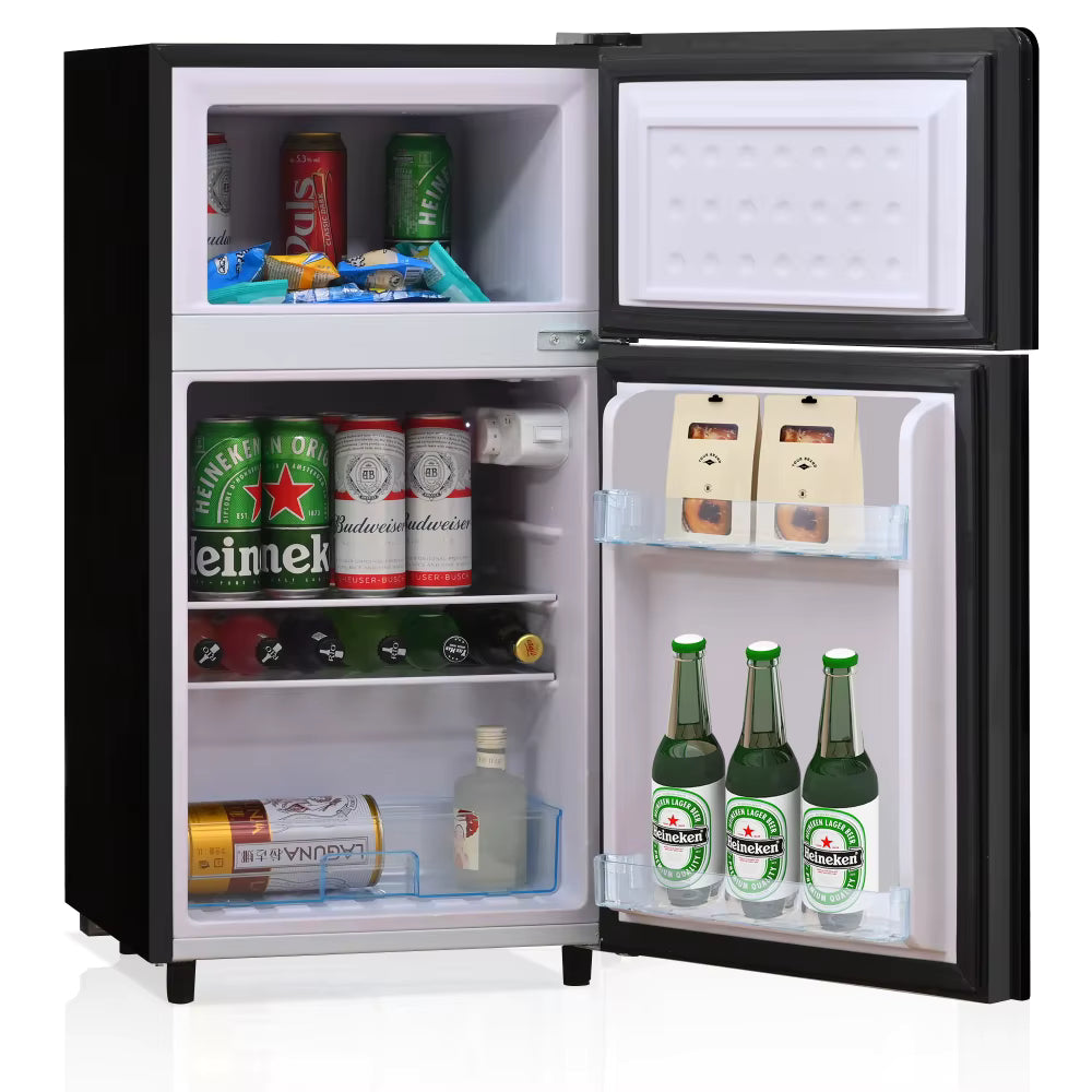 Mini Réfrigérateur 72L avec Congélateur 21L 2★ – Porte Verre Noir, Silencieux 39 dB, LED, Classe C