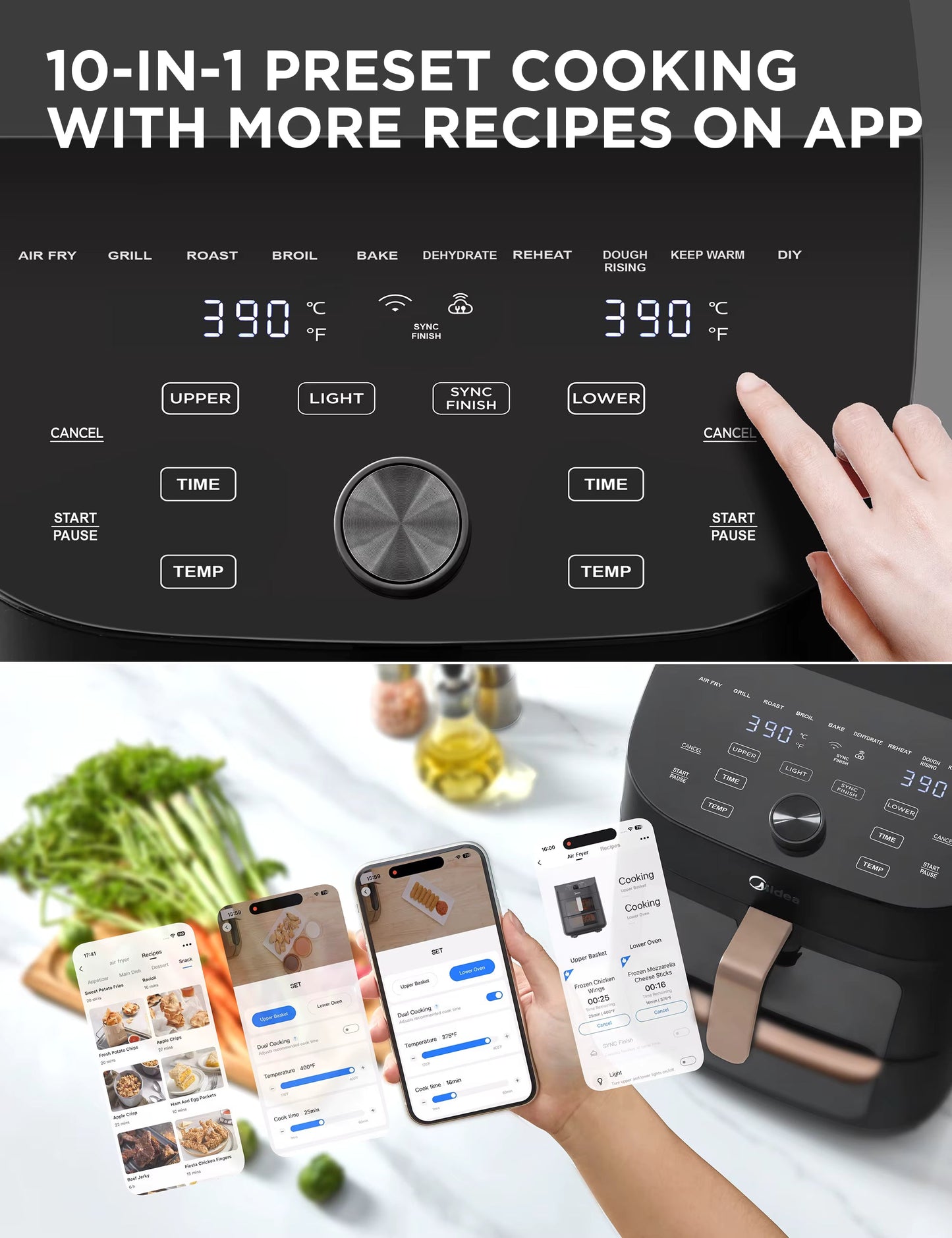 Friteuse à Air Chaud Double Empilement 11L XL – Friteuse Sans Huile Verticale WiFi Compatible Alexa 2400W