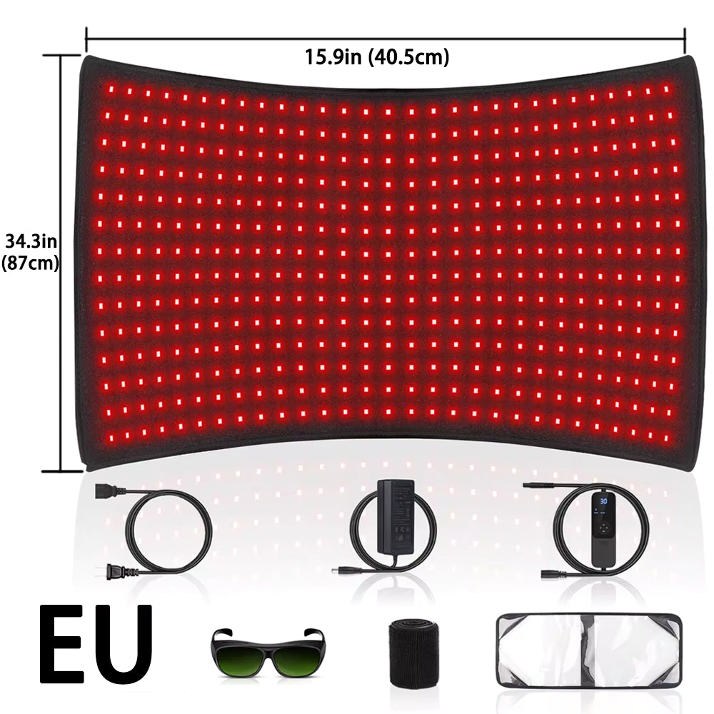 Coussin de Thérapie Lumière Rouge et Infrarouge 660nm 850nm - Tapis Chauffant pour Soulagement Douleurs Dos et Épaules - 1080 LEDs - 60W