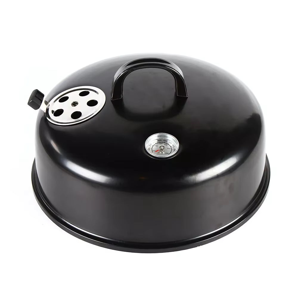 Grill fumoir multifonction 3 en 1 au charbon de bois – Barbecue, fumoir et four détachable en fer – Ø 40 cm, 2 niveaux avec thermomètre