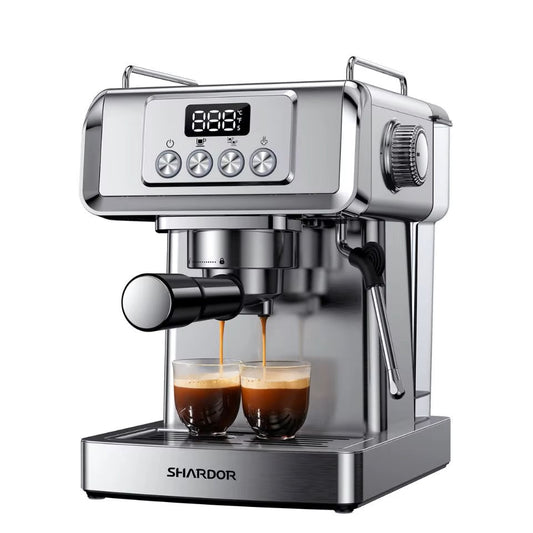 Machine à café expresso 20 bars automatique avec buse vapeur – Inox – Réservoir 1,8 L – Cappuccino & Latte – 1350 W