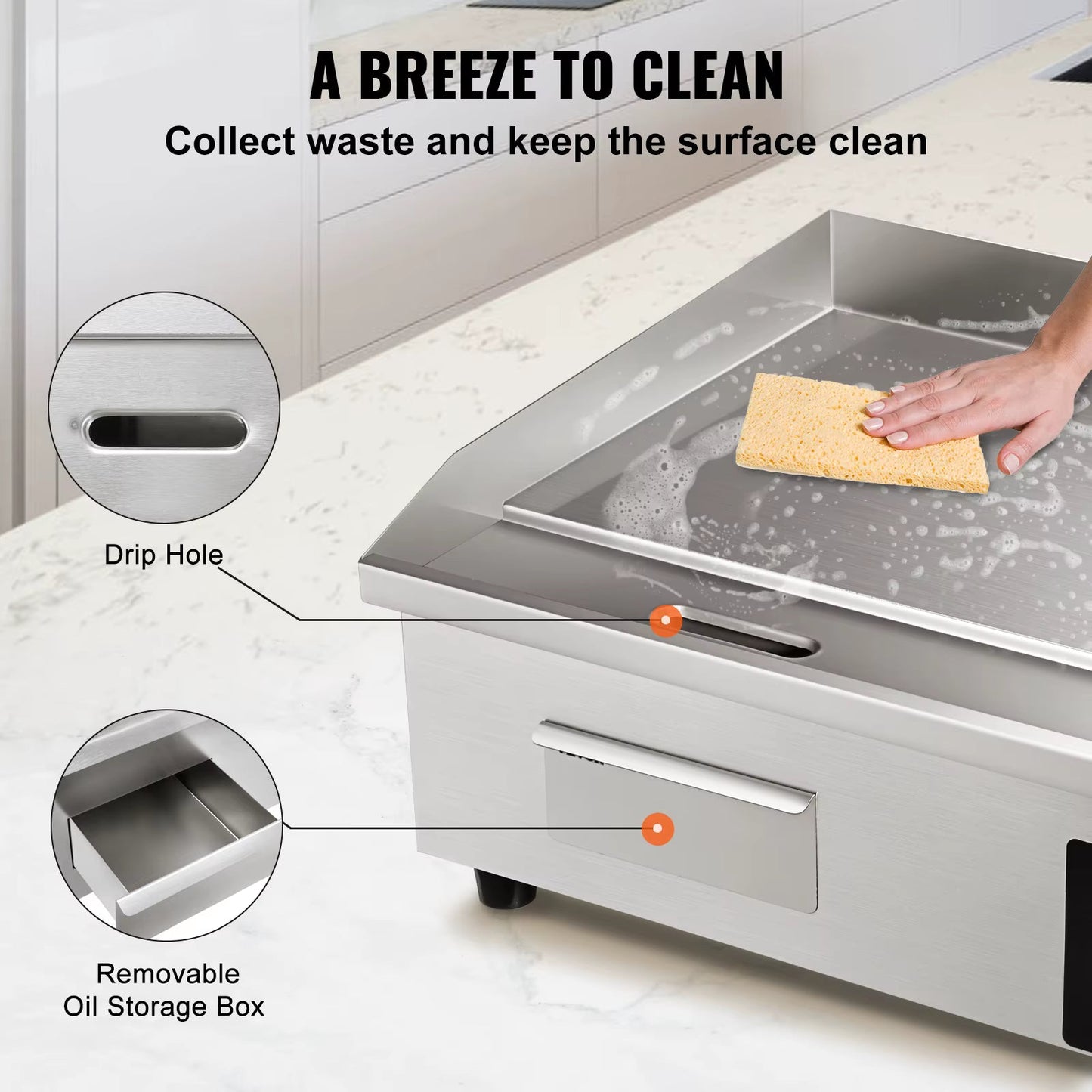 Gril électrique commercial 21 pouces – Plaque chauffante Teppanyaki en acier inoxydable, thermostat réglable 50–300 °C, 1600 W