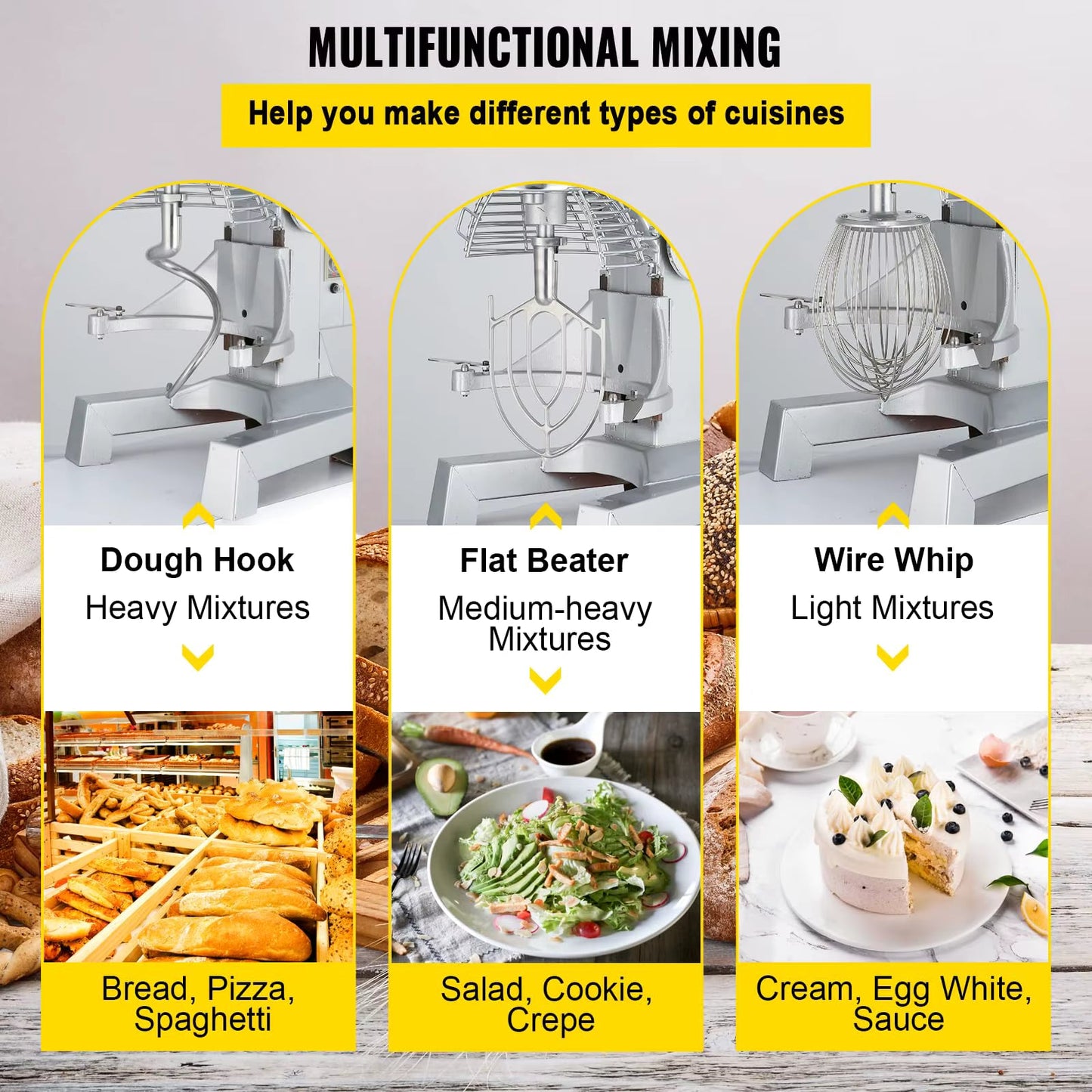 Mélangeur de Cuisine Industriel 15 Qt – 600W – 3 Vitesses – Batteur Pétrin Professionnel avec Bol Inox