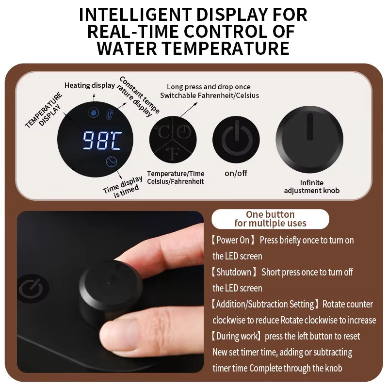 Bouilloire Électrique Col de Cygne 1L – Contrôle Température Digital, Acier Inoxydable, Arrêt Automatique, 800–1000W