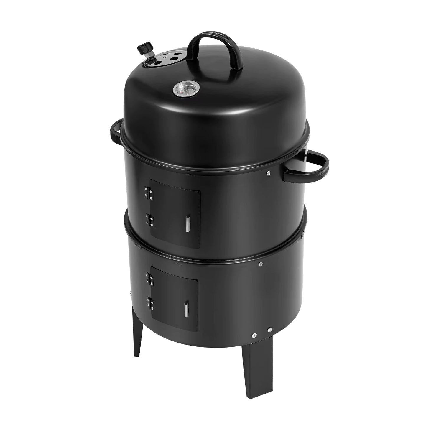 Grill fumoir multifonction 3 en 1 au charbon de bois – Barbecue, fumoir et four détachable en fer – Ø 40 cm, 2 niveaux avec thermomètre