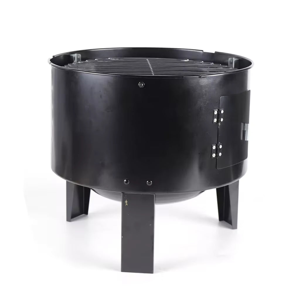 Grill fumoir multifonction 3 en 1 au charbon de bois – Barbecue, fumoir et four détachable en fer – Ø 40 cm, 2 niveaux avec thermomètre